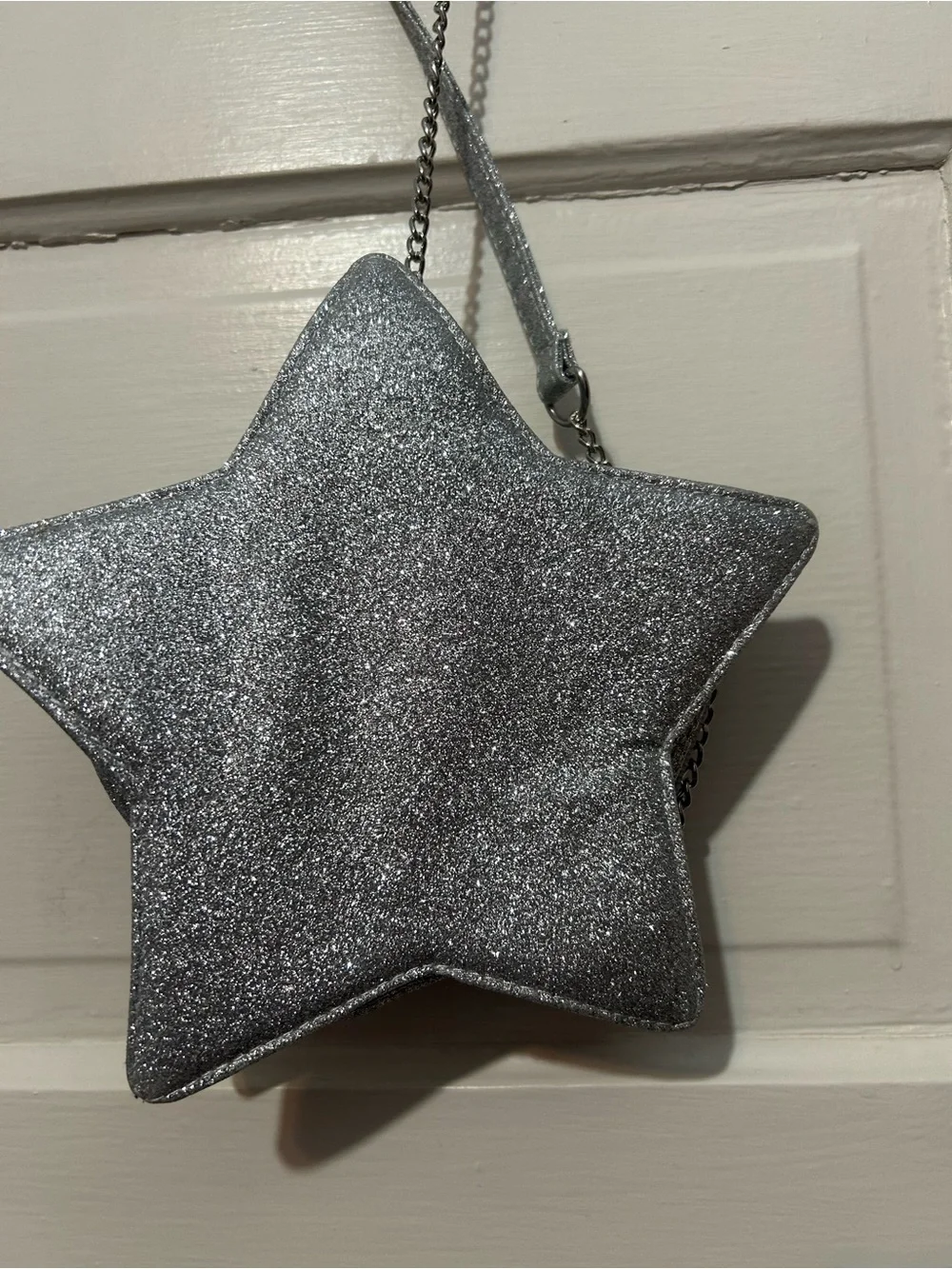 Claire's Silver Blue Red Glitter Star Crossbody Purse